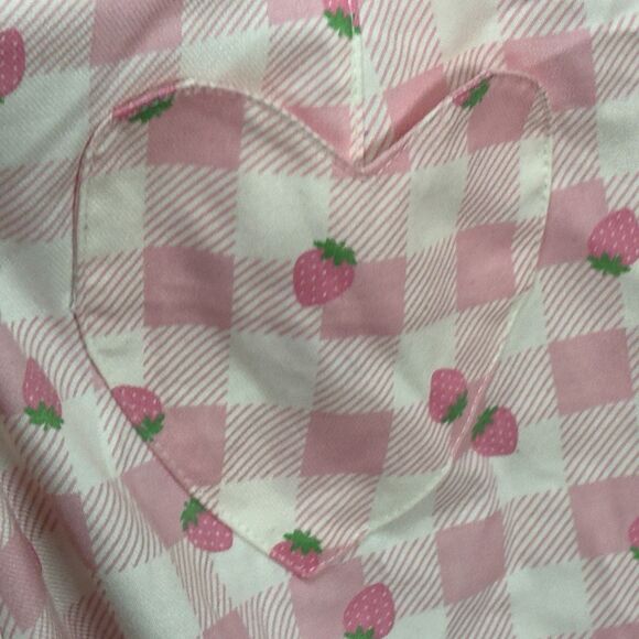 Hot Topic Pink Strawberry Gingham Heart Bib Shortalls Overalls Milk Maid Size L - Picture 11 of 13